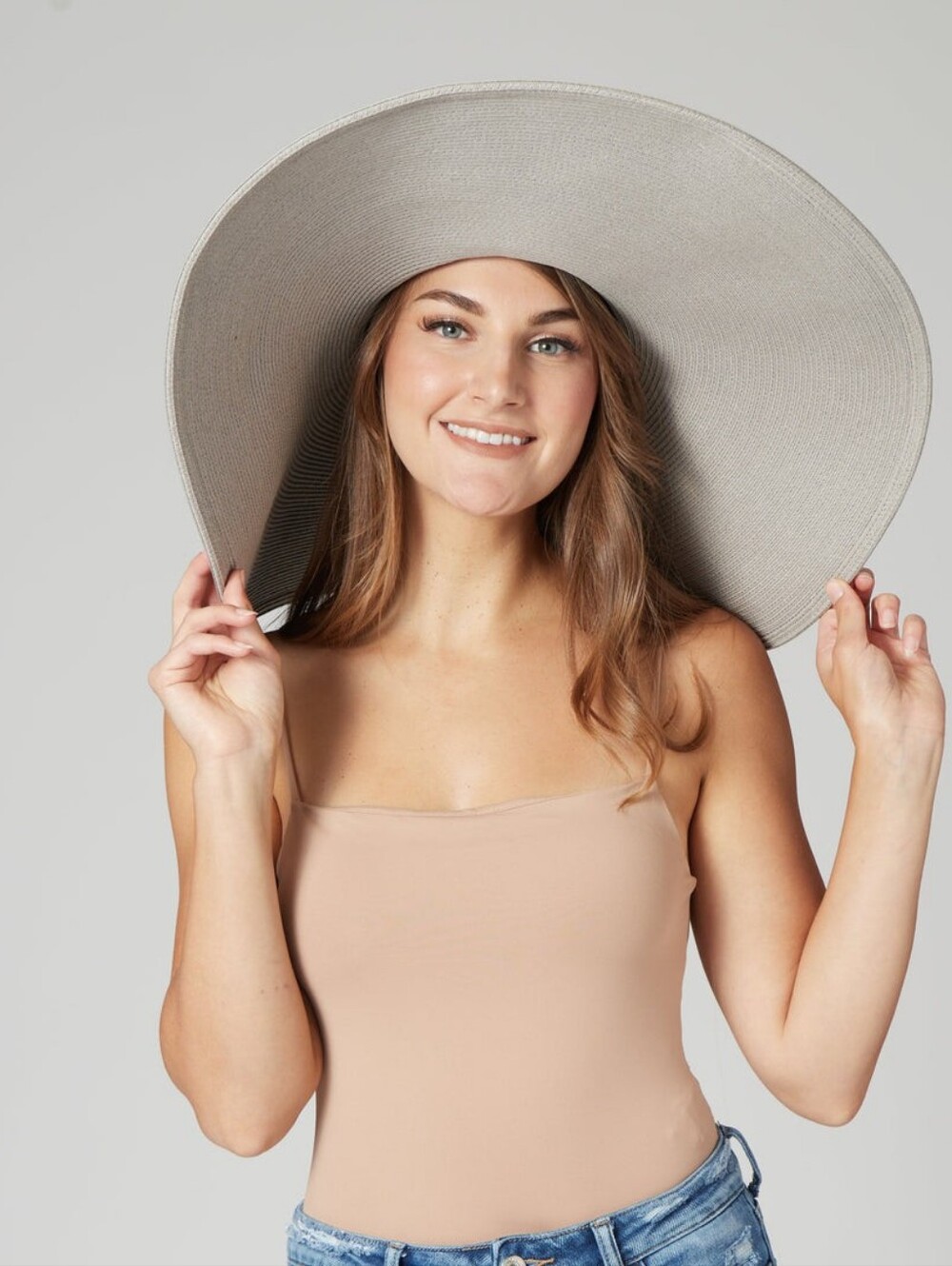 Extra Wide Brim Beach Straw Sun Hat - Grey Only  (Oversized)